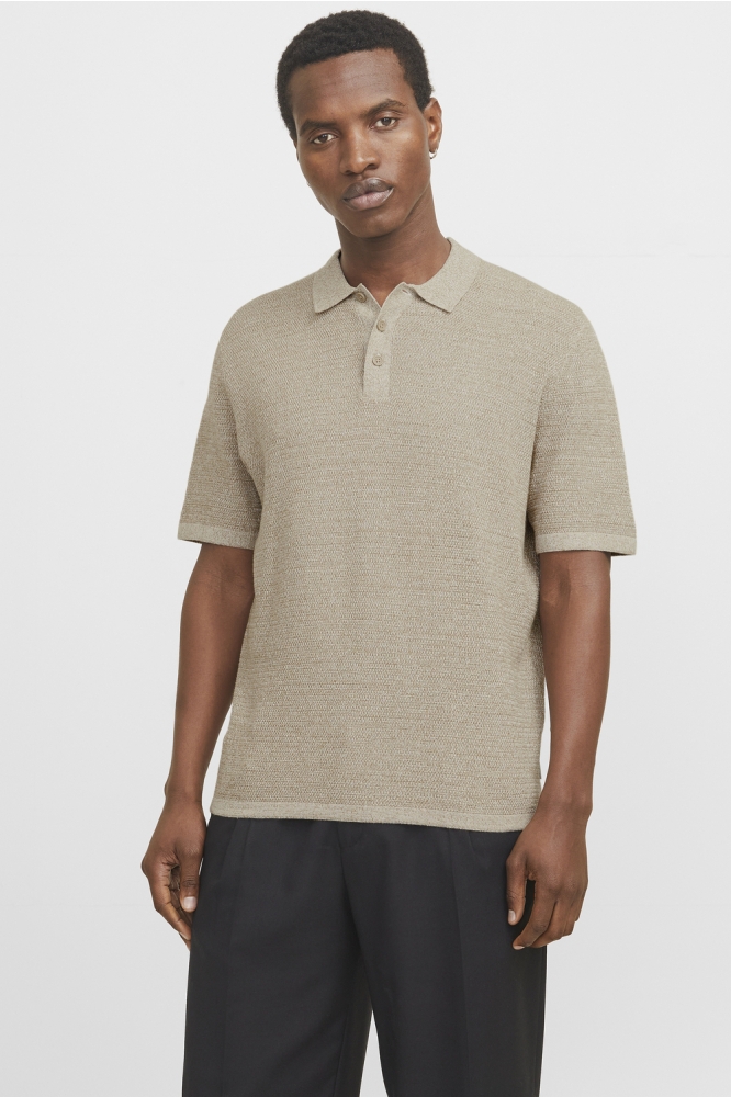 Jack & Jones beige heren polo | Model vooraanzicht