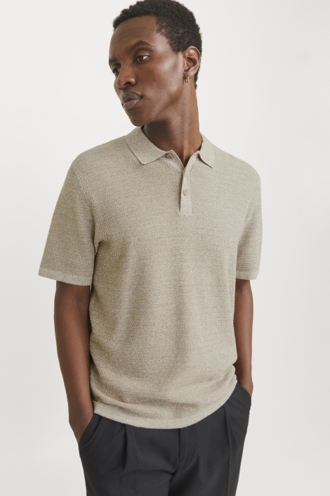 Jack & Jones beige heren polo | Model vooraanzicht