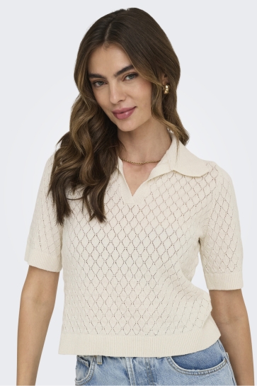 Only T-shirt ONLCOSIMA SS STRUCTURE POLO KNT NCA 15341211 BIRCH