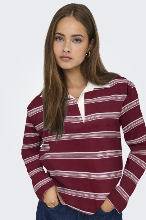 Jacqueline de Yong bordeaux dames t-shirt | Model vooraanzicht