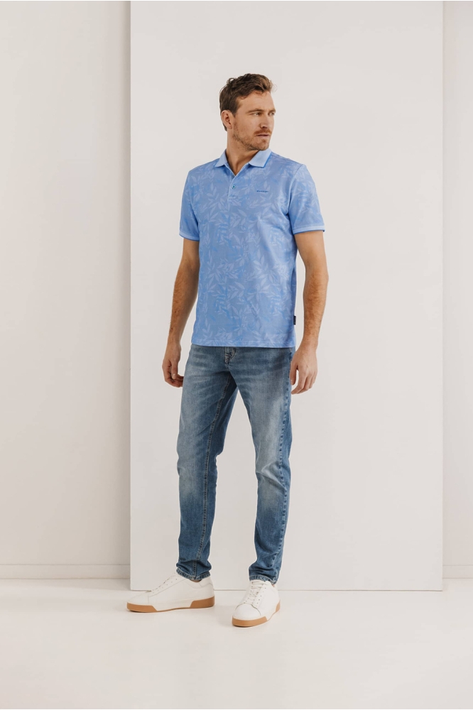 State of Art blauwe heren polo | Model vooraanzicht