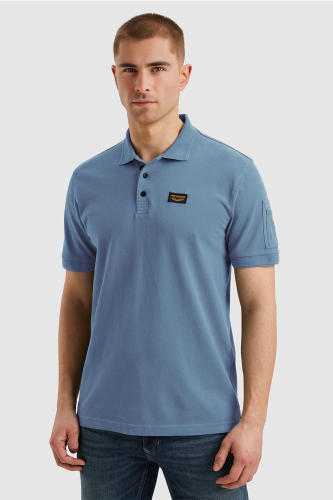 PME legend blauwe heren polo | Model vooraanzicht