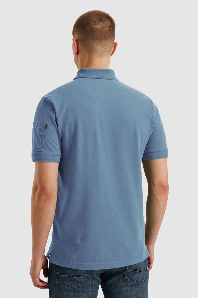 PME legend blauwe heren polo | Model achteraanzicht