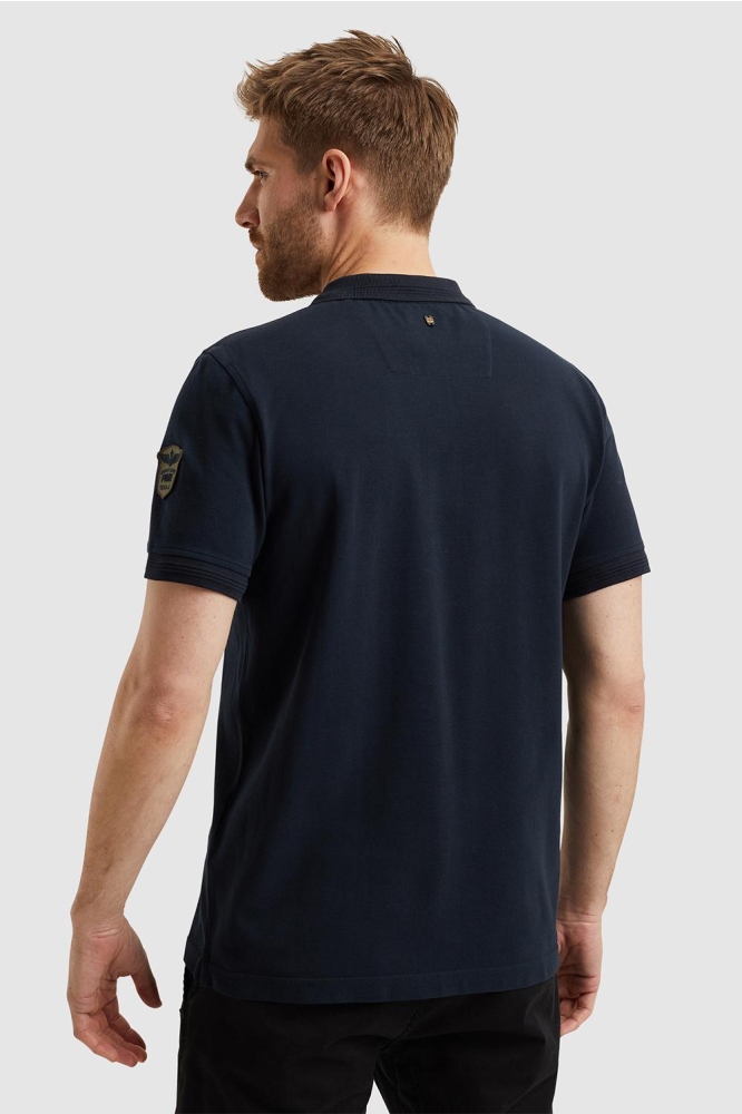 PME legend blauwe heren polo | Model achteraanzicht