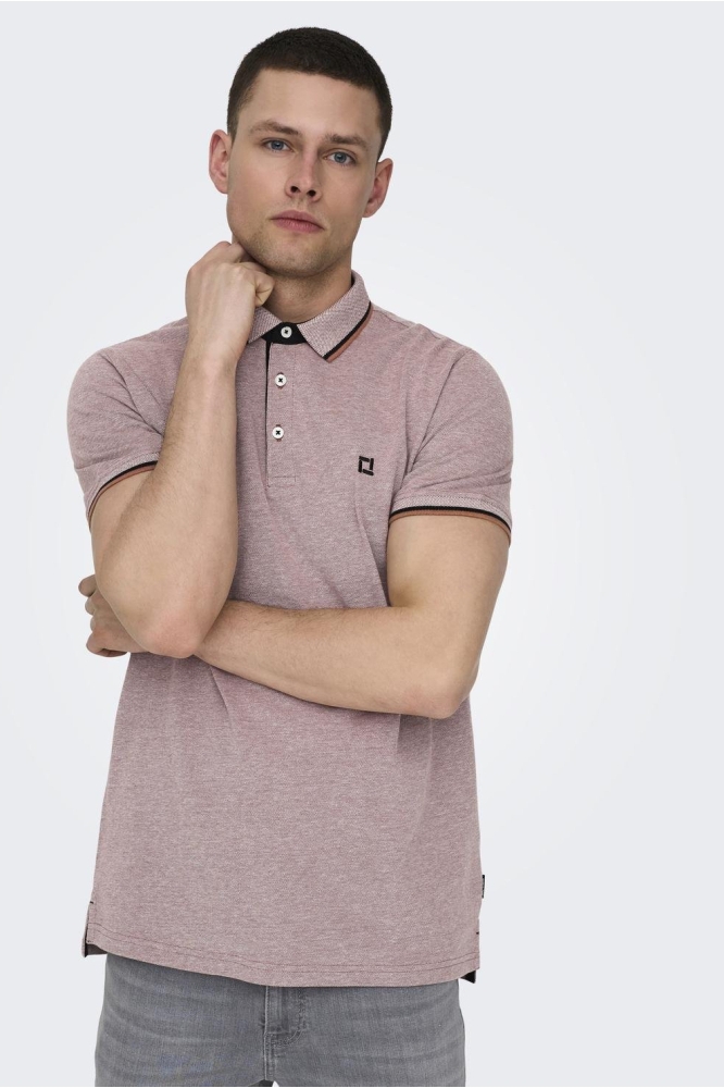Only & Sons roze heren polo | Model vooraanzicht