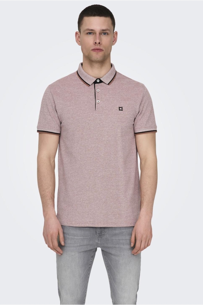 Only & Sons roze heren polo | Model vooraanzicht