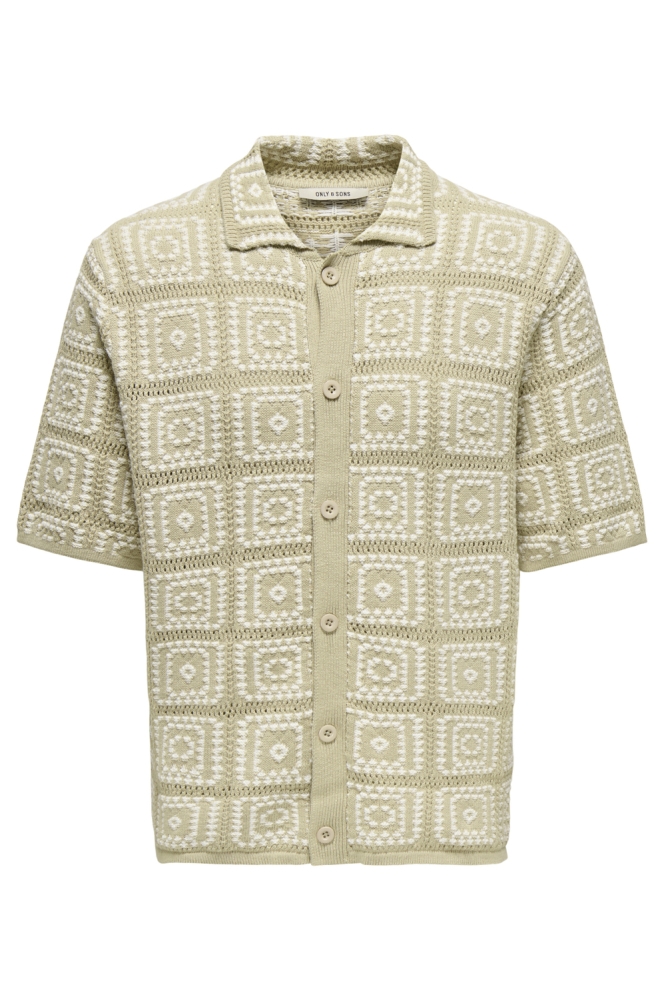 Only & Sons beige heren overhemd | Vooraanzicht