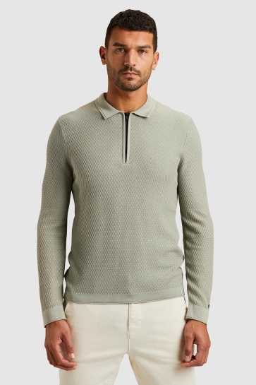 Cast Iron long sleeve polo cotton modal Groen