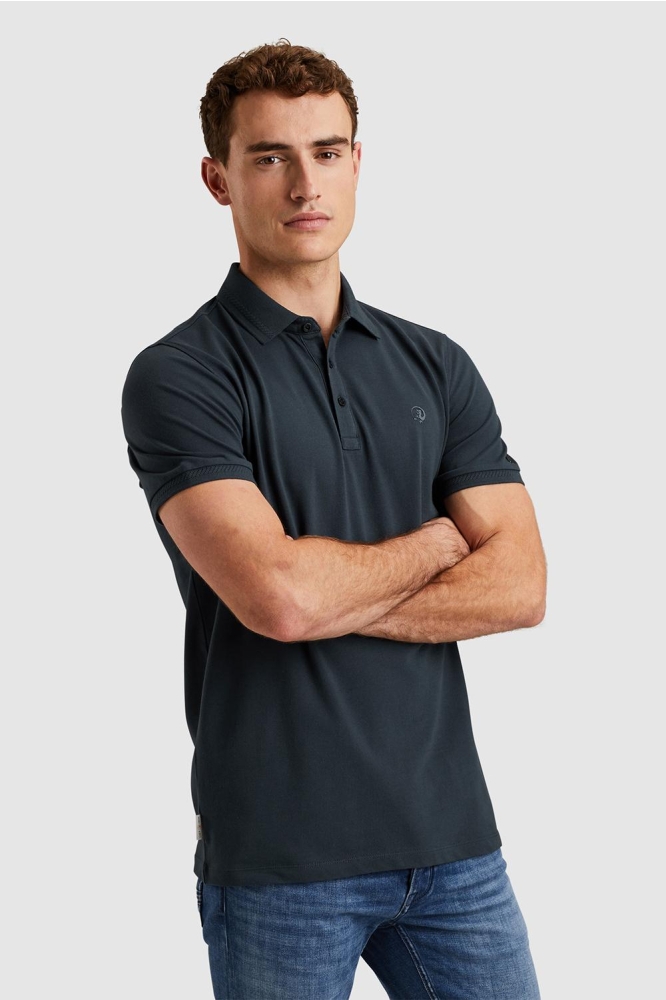 Cast Iron blauwe heren polo | Model zijaanzicht
