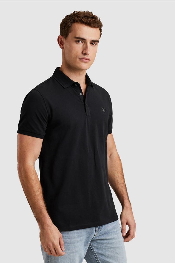 Cast Iron zwarte heren polo | Model zijaanzicht
