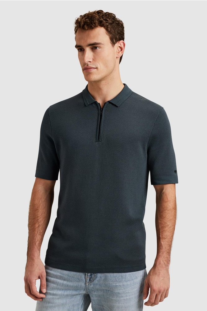 Cast Iron blauwe heren polo | Model vooraanzicht