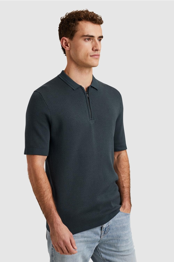 Cast Iron blauwe heren polo | Model zijaanzicht