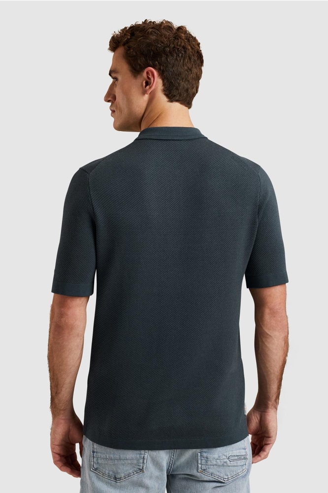 Cast Iron blauwe heren polo | Model achteraanzicht