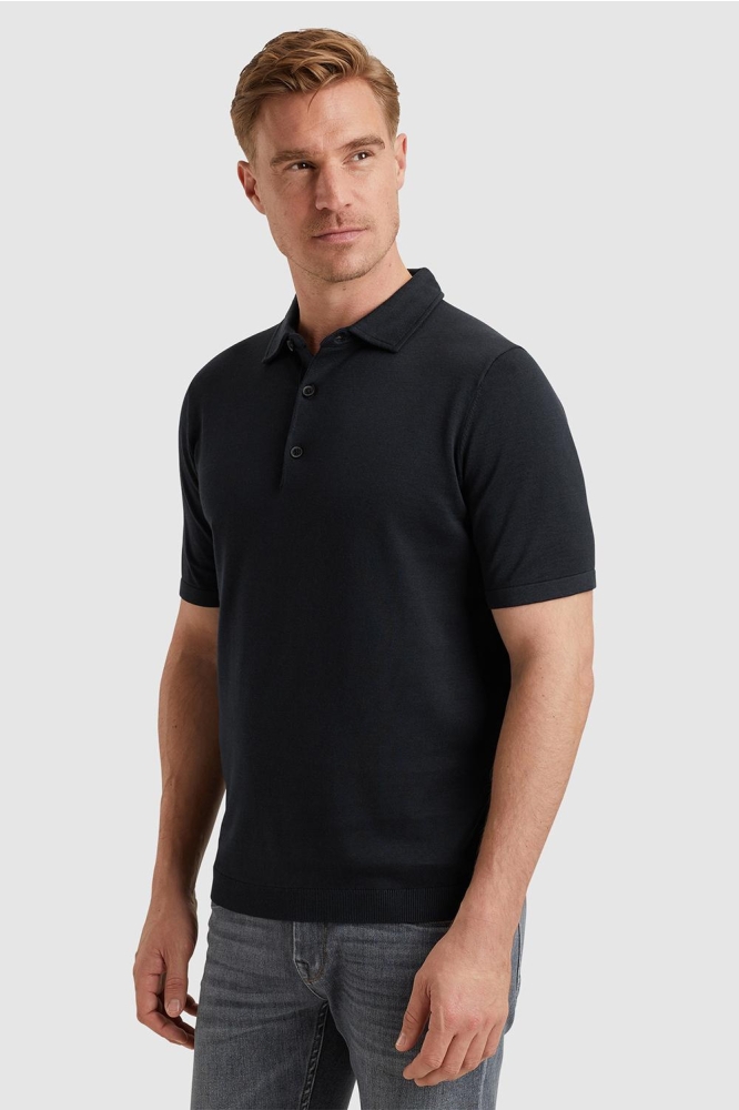 Vanguard blauwe heren polo | Model zijaanzicht