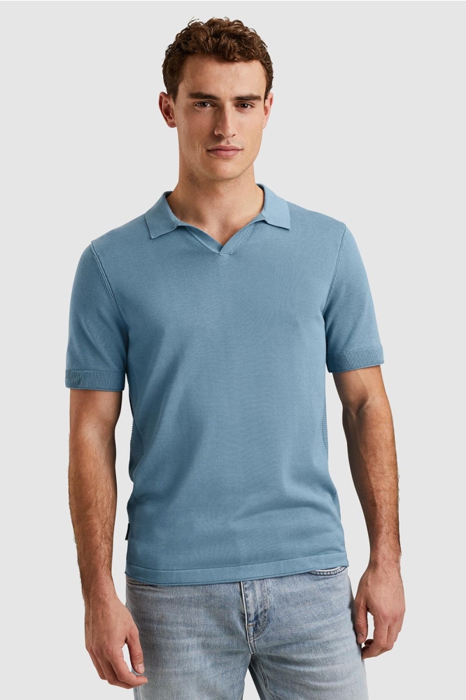 Cast Iron blauwe heren polo | Model vooraanzicht