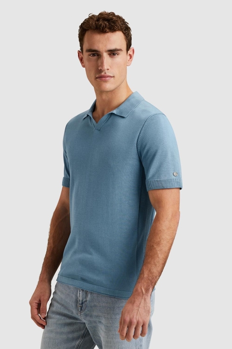 Cast Iron blauwe heren polo | Model zijaanzicht