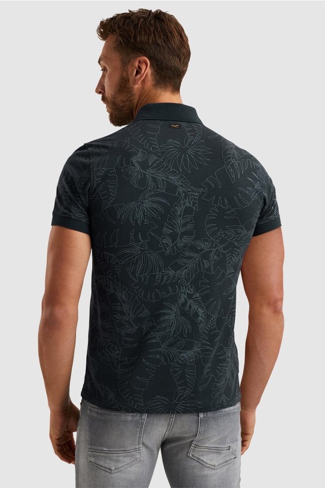 PME legend blauwe heren polo | Model achteraanzicht