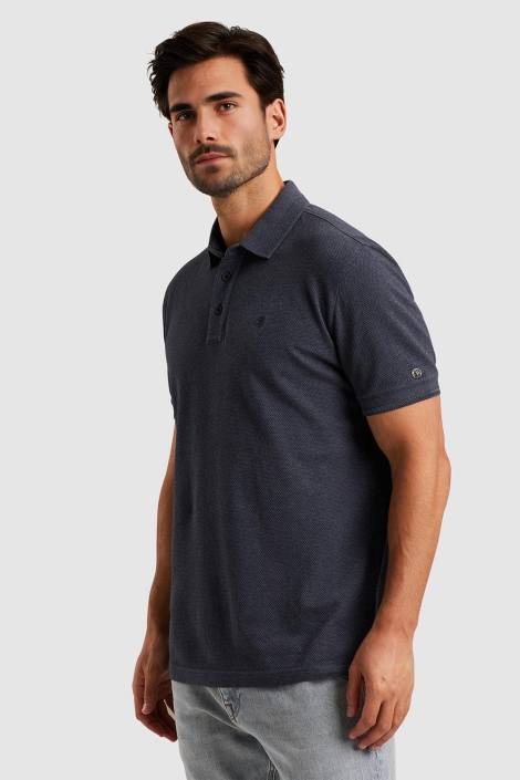 Cast Iron blauwe heren polo | Model zijaanzicht