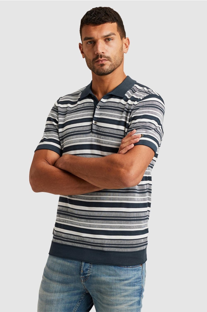 Cast Iron blauwe heren polo | Model zijaanzicht