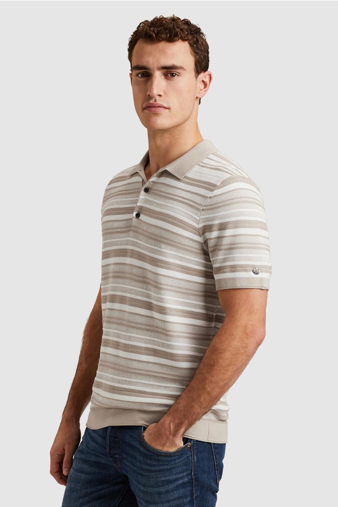 Cast Iron beige heren polo | Model zijaanzicht