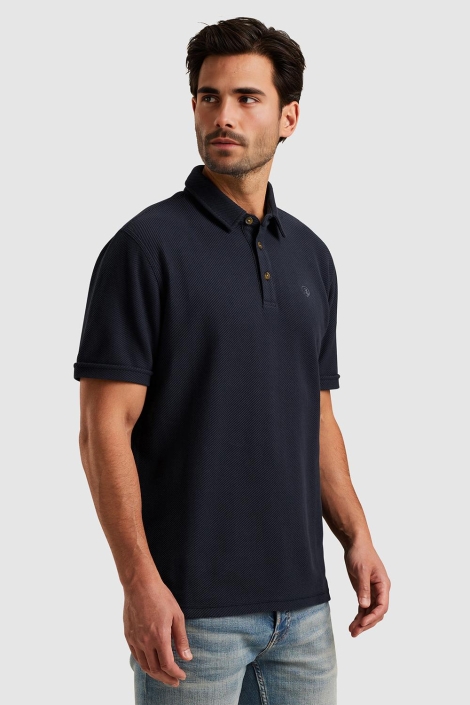 Cast Iron blauwe heren polo | Model zijaanzicht
