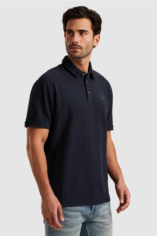 Cast Iron blauwe heren polo | Model zijaanzicht