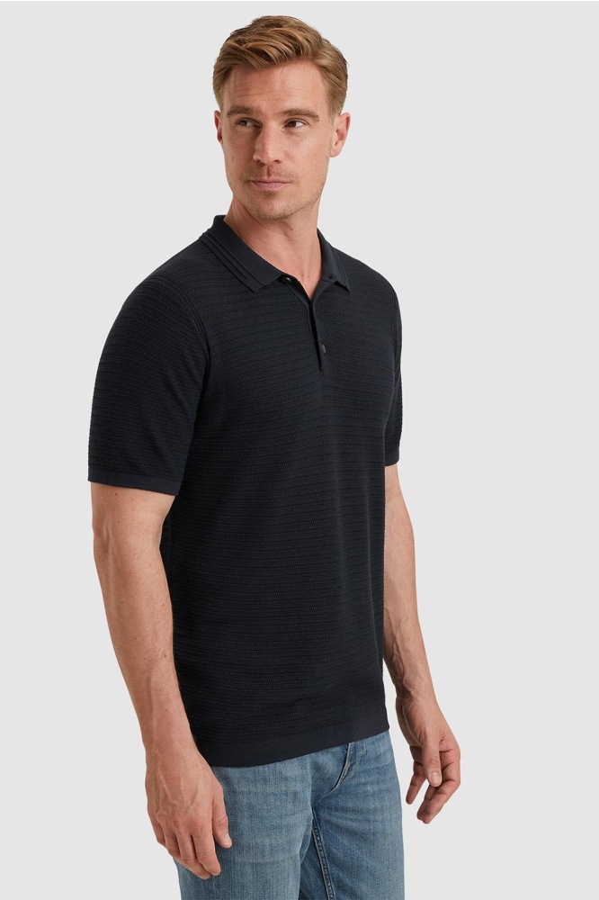 Vanguard blauwe heren polo | Model zijaanzicht