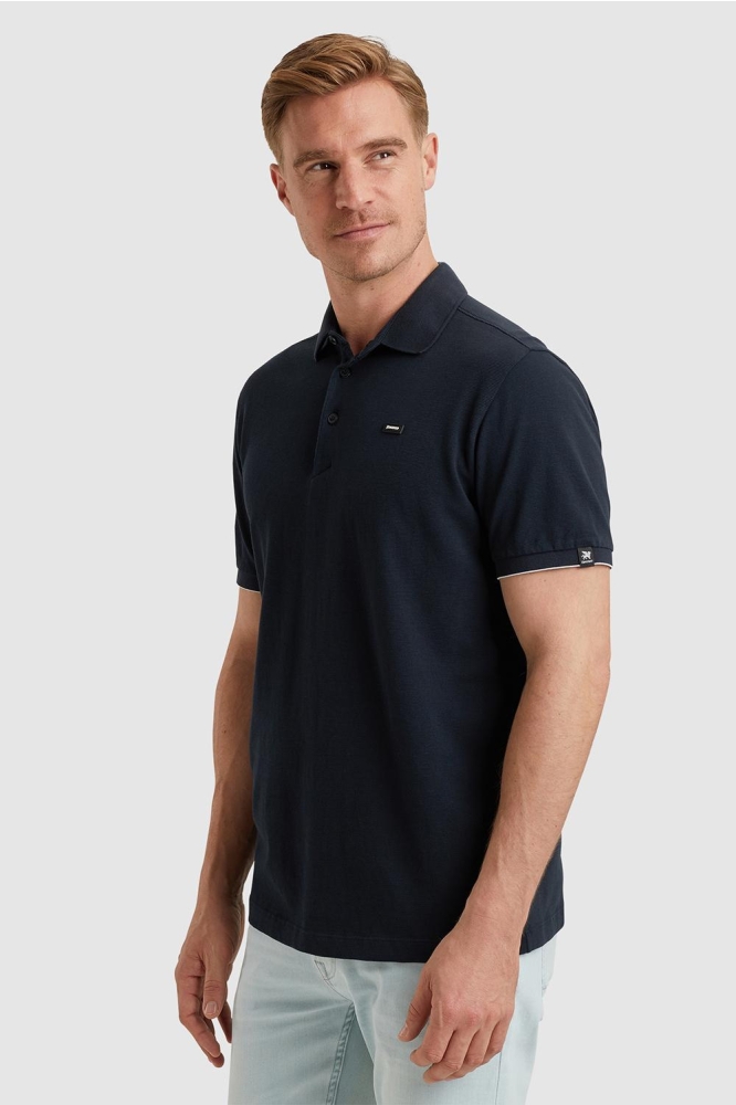 Vanguard blauwe heren polo | Model zijaanzicht