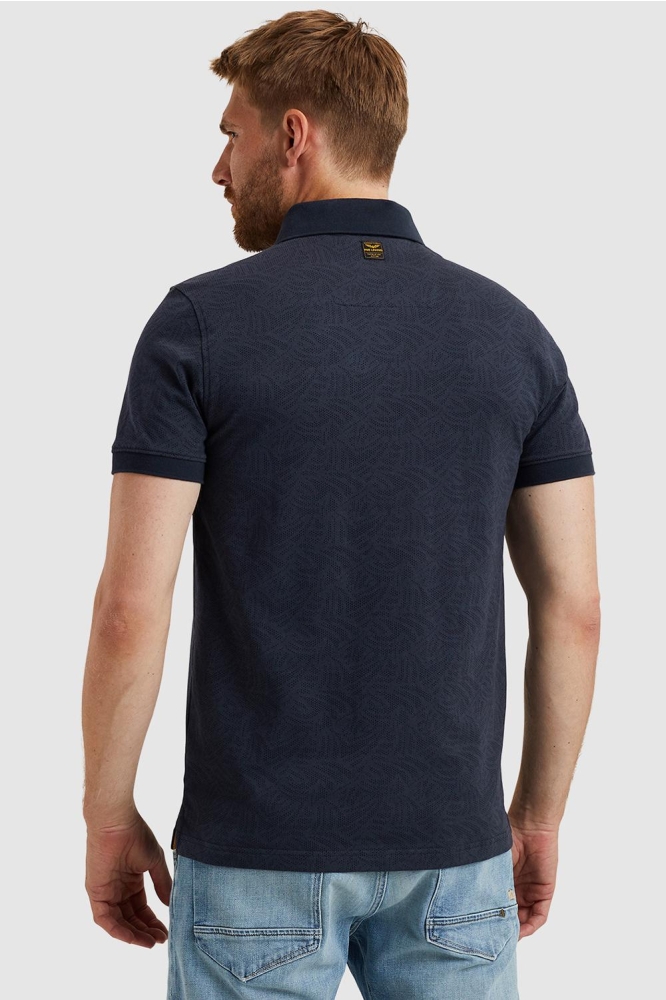 PME legend blauwe heren polo | Model achteraanzicht