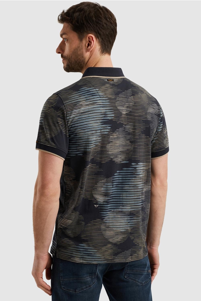 PME legend blauwe heren polo | Model achteraanzicht