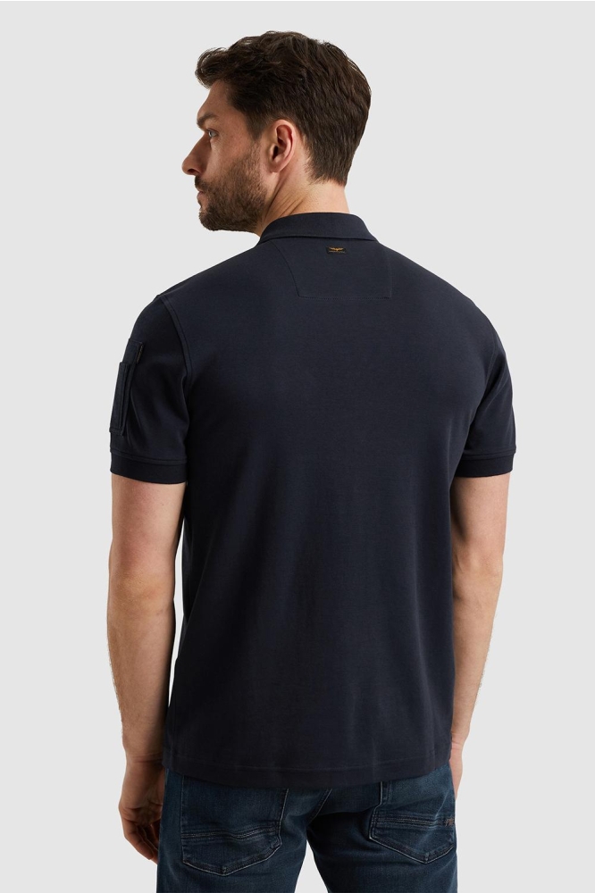 PME legend blauwe heren polo | Model achteraanzicht