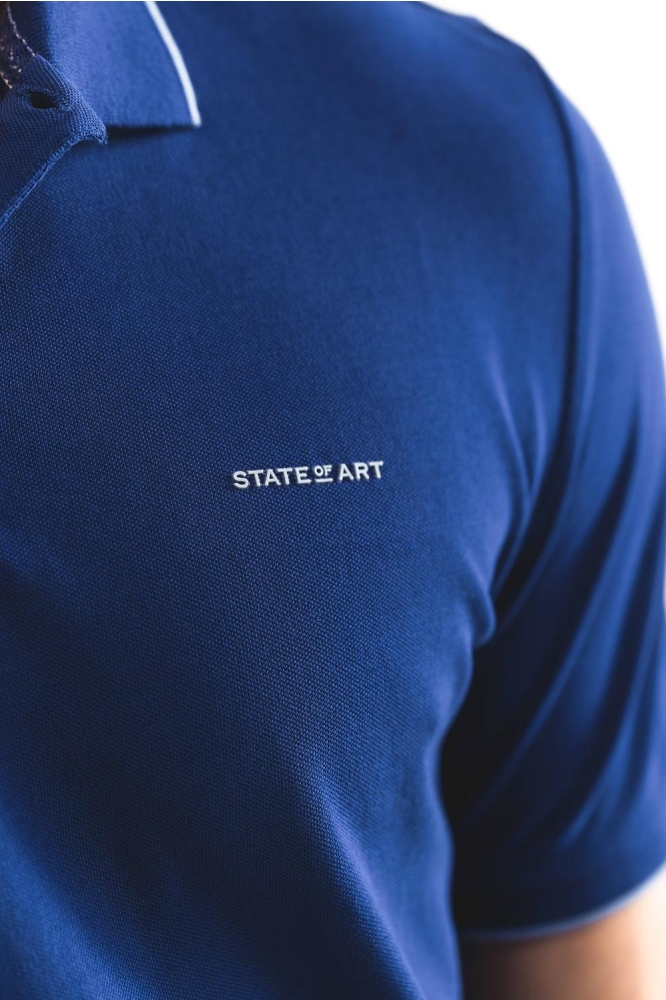 State of Art blauwe heren polo | Close up