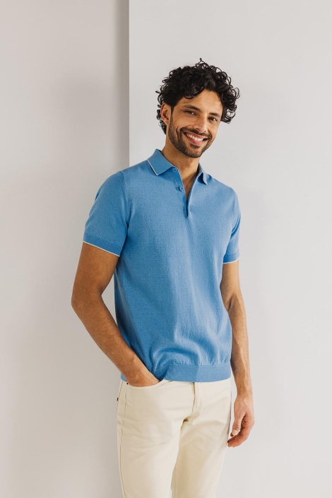State of Art blauwe heren polo | Model vooraanzicht