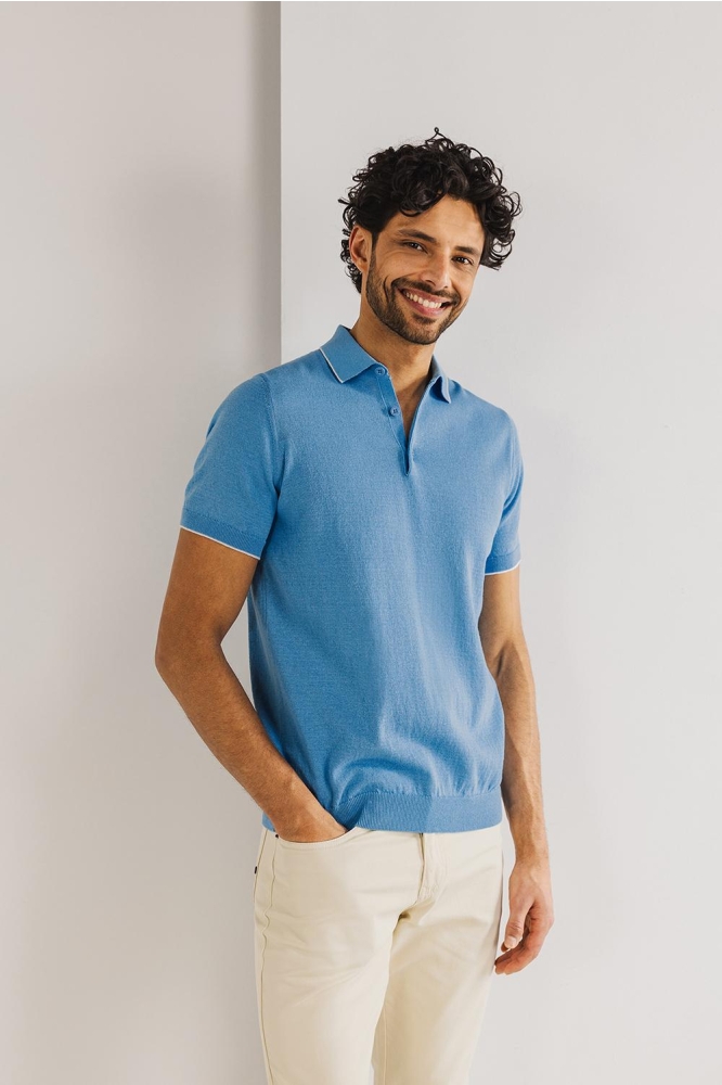 State of Art blauwe heren polo | Model vooraanzicht