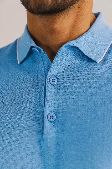 State of Art blauwe heren polo | Close up