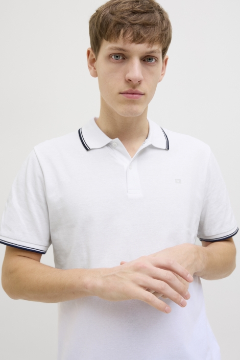JJ Rebel witte heren polo | Close up