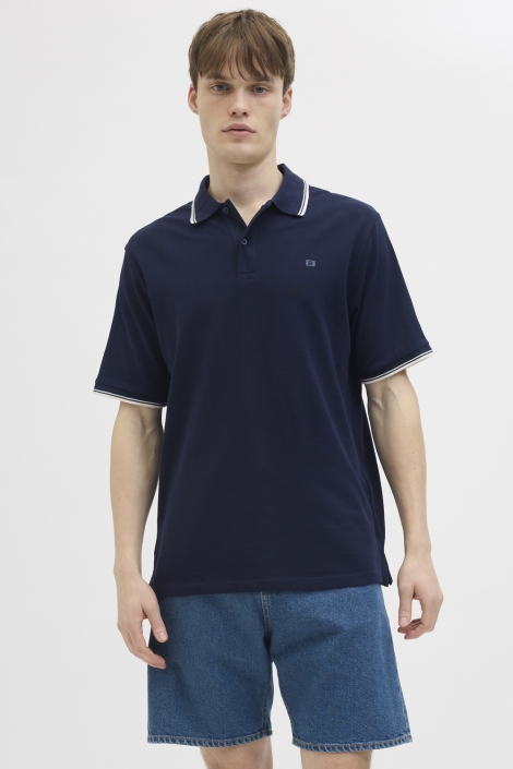 JJ Rebel blauwe heren polo | Model vooraanzicht