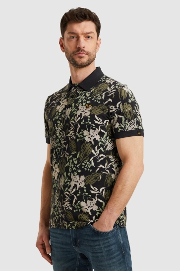 PME legend short sleeve polo printed fine piq Blauw