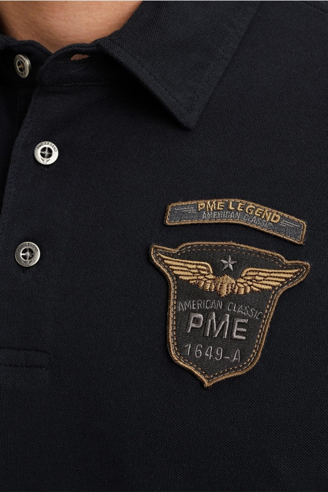 PME legend blauwe heren polo | Close up