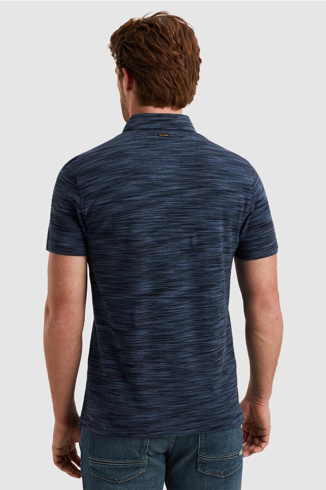 PME legend blauwe heren polo | Model achteraanzicht