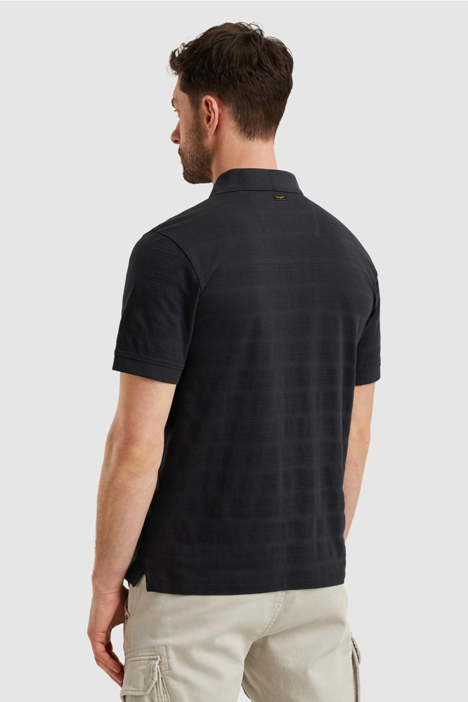 PME legend blauwe heren polo | Model achteraanzicht