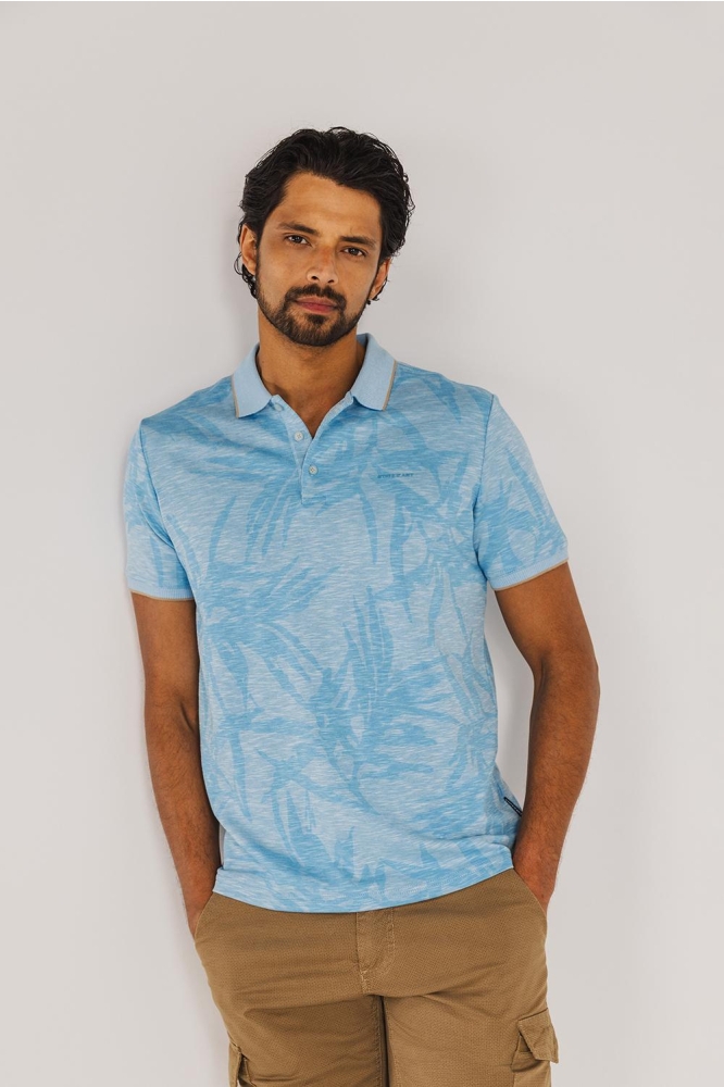 State of Art blauwe heren polo | Model vooraanzicht