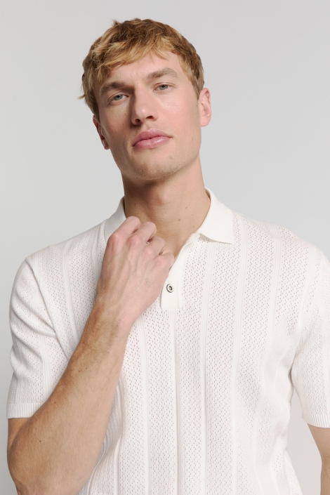 NO-EXCESS witte heren polo | Close up