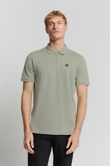 NO-EXCESS polo zip pique garment dyed Groen