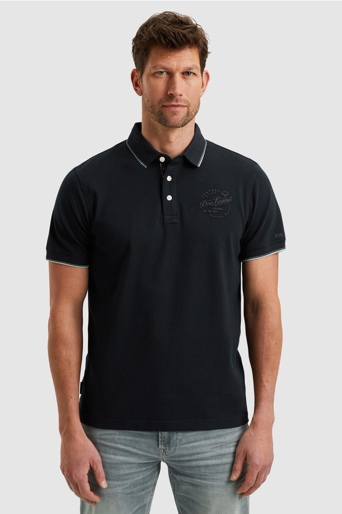 PME legend blauwe heren polo | Model vooraanzicht