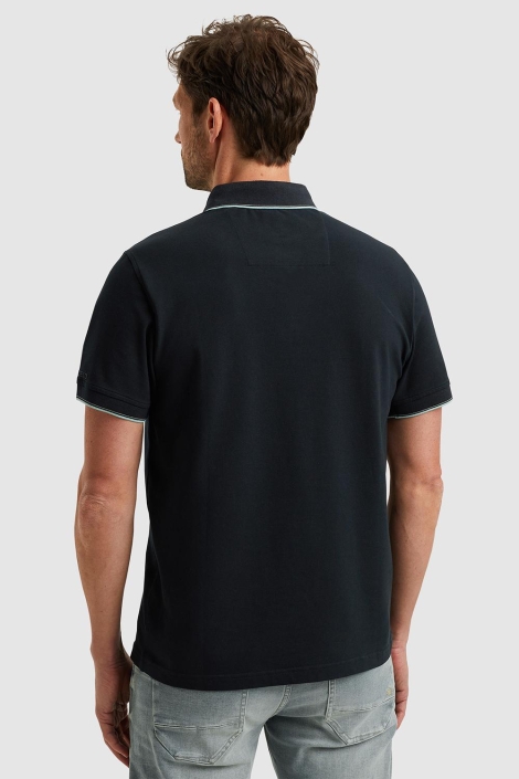 PME legend blauwe heren polo | Model achteraanzicht
