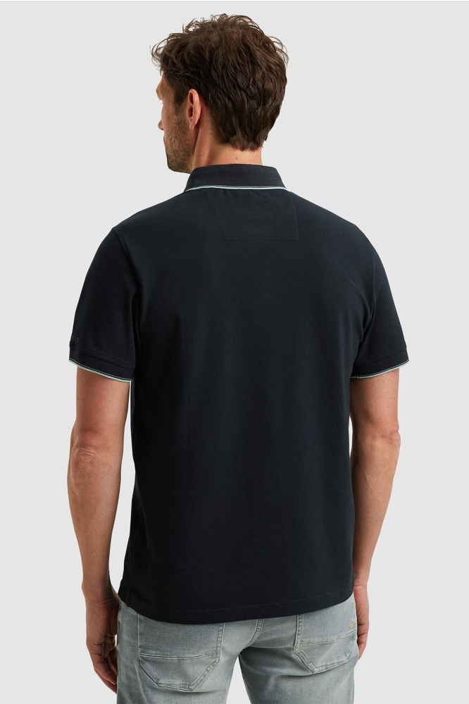 PME legend blauwe heren polo | Model achteraanzicht