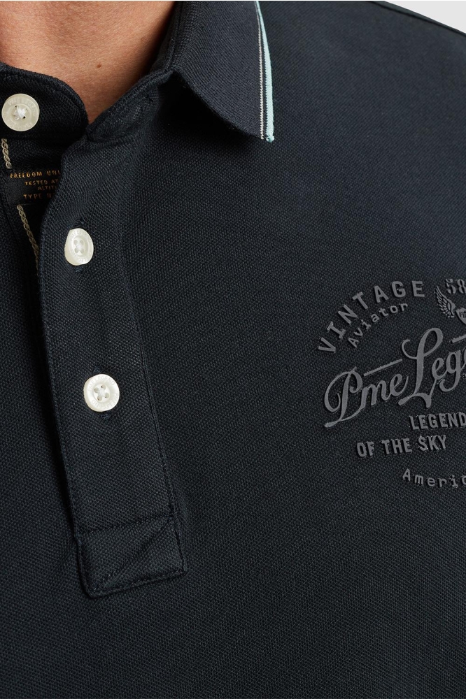 PME legend blauwe heren polo | Close up