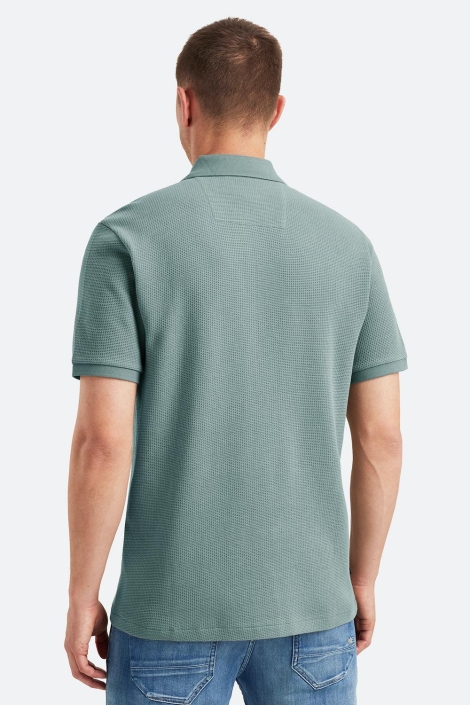 PME legend blauwe heren polo | Model achteraanzicht