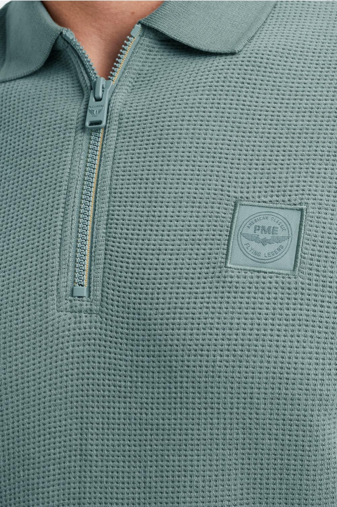 PME legend blauwe heren polo | Close up